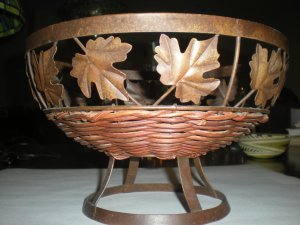 Wicker and Brass Fruit Basket