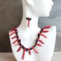 Red Coral And Onyx Necklace And Earring Set