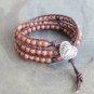 Gold Stone Beaded Leather Wrap Bracelet with Heart