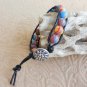 Multicolored Rainbow Calsilica Beaded Leather Wrap Bracelet