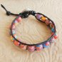 Multicolored Rainbow Calsilica Beaded Leather Wrap Bracelet