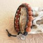 Faceted Goldstone Beaded Leather Wrap Bracelet with Heart