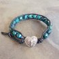 Faceted Azurite Chrysocolla Leather Wrap Bracelet
