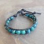 Faceted Azurite Chrysocolla Leather Wrap Bracelet