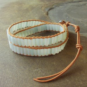 Amazonite Beaded Leather Double Wrap Bracelet