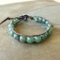 Smooth Moss Agate Beaded Leather Wrap Bracelet