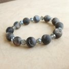 Frosted Black Druzy Agate and Crystal Bracelet