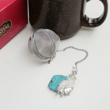 Tea Ball Infuser Strainer Steeper Gemstone Beaded Turquoise with Indian Head