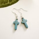 Small Turquoise Stone Cross Earrings