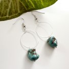 Silver Hoop Dangle Earrings with Turquoise Nugget Beads