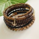 Brown Multi-Layer Jasper and Wood Beaded Wrap Bracelet