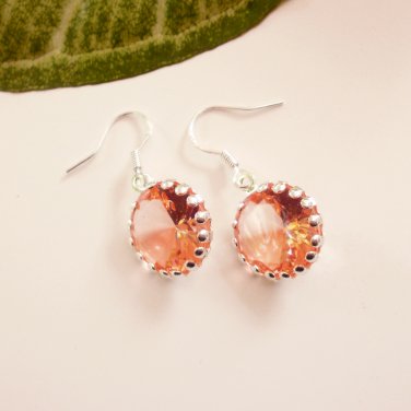 Peach Color Crystal Glass Dangle Earrings