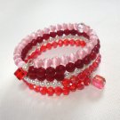 Cherry Red Multi-Layer Glass and Cat's Eye Beaded Wrap Bracelet