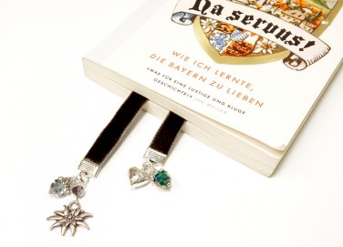 Flexible Beaded Black Velvet Bookmark with Edelweiss and Heart