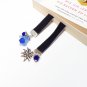 Flexible Beaded Black Velvet Bookmark with Edelweiss and Bluebell