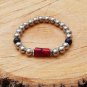 Mens Silver Beaded and Coral Branch Gemstone Bracelet
