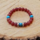 Mens Frosted Red Agate Gemstone Beaded Bracelet