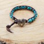 Blue Aqua Terra Sea Jasper Beaded Leather Wrap Bracelet