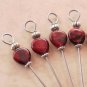 Red Stone Heart Beaded Party Appetizer Food Picks Set of 6 - RESERVED