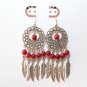 Silver Dreamcatcher Chandelier Dangle Earrings Red Agate