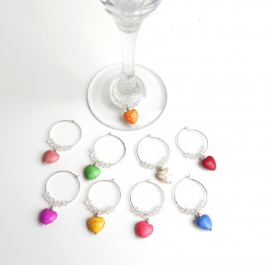 9 Colorful Heart Wine Glass or Mug Charms
