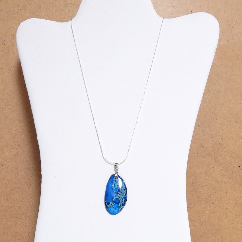 Beautiful Blue Sea Sediment Pendant Silver Necklace