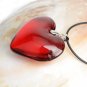 Large Ruby Red Glass Heart Pendant Leather Necklace