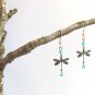 Lightweight Dragonfly Dangle Earrings with Turquoise Glass Beads