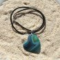 Blue and Green Agate Heart Pendant Leather Necklace