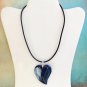 Blue Agate Heart Pendant Leather Necklace