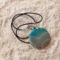 Green and Beige Round Agate Pendant Leather Necklace