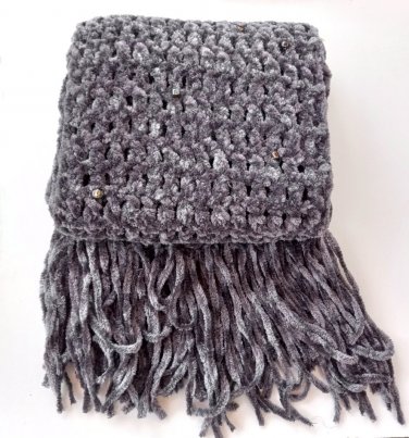 Large Luxury Scarf or Stole Super Soft Chenille Charcoal Handmade