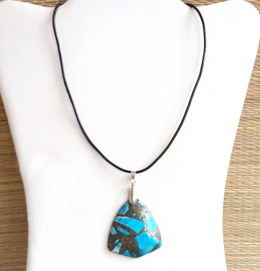 Pyrite Turquoise Focal Pendant Leather Necklace