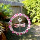 Beaded Dragonfly Suncatcher Prism Wire Wrapped Hot Pink