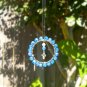 Beaded Suncatcher Cross Ornament Small Wire Wrapped Crystal Blue