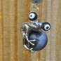 Frog Suncatcher Handmade Glass Beaded Wire Wrapped Black Grey
