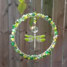 Beaded Dragonfly Suncatcher Prism Wire Wrapped Minty Green