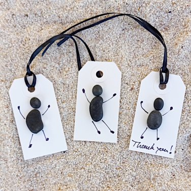 Set of 2 Handmade Pebble Man Gift Tags Blank