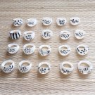 Lot of 20 Hand Painted Acrylic Rings Party Favor White