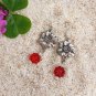 Beautiful Red Czech Glass Flower Beaded Dangle Drop Earrings