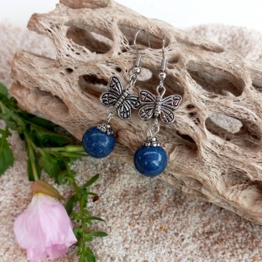 Beautiful Blue Lapiz Stone and Butterfly Earrings