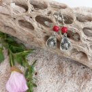Silver Cowboy Hat Earrings with Red Stone Beads