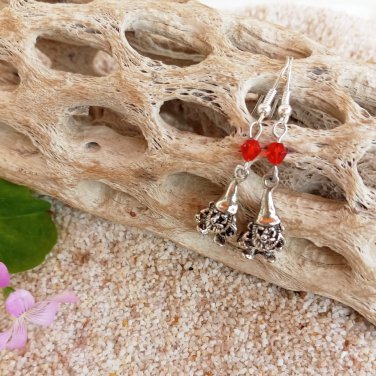 Mini Garden Gnome Earrings with Crystals Red