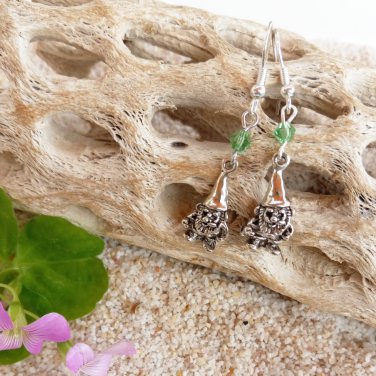 Mini Garden Gnome Earrings with Crystals Green