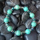Green Turquoise Beaded Bracelet with Glass Crystals