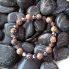 Brown Picture Jasper Beaded Bracelet with Glass Crystals