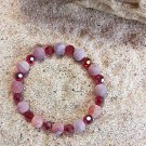 Strawberry Red Frosted Agate and Crystal Beaded Bracelet