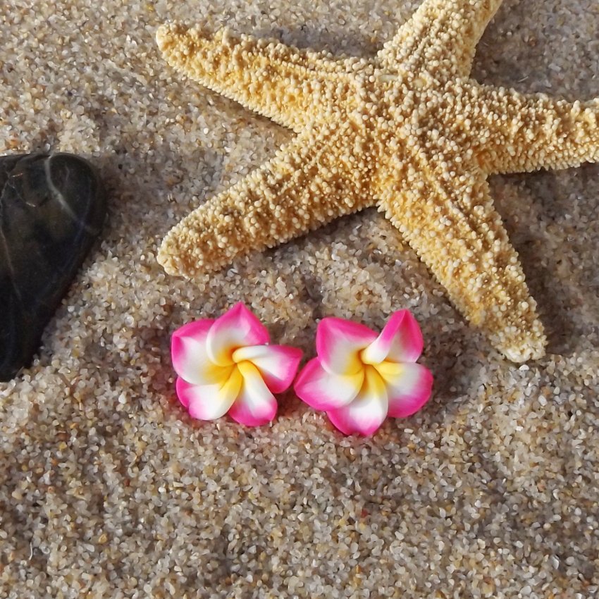 Pink Tropical Plumeria Frangipani Flower Stud Earrings