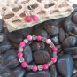 Bright Pink Frosted Dragon Vein Agate Bracelet and Earring Set