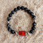 Mens Black Obsidian Stone and Coral Branch Bracelet